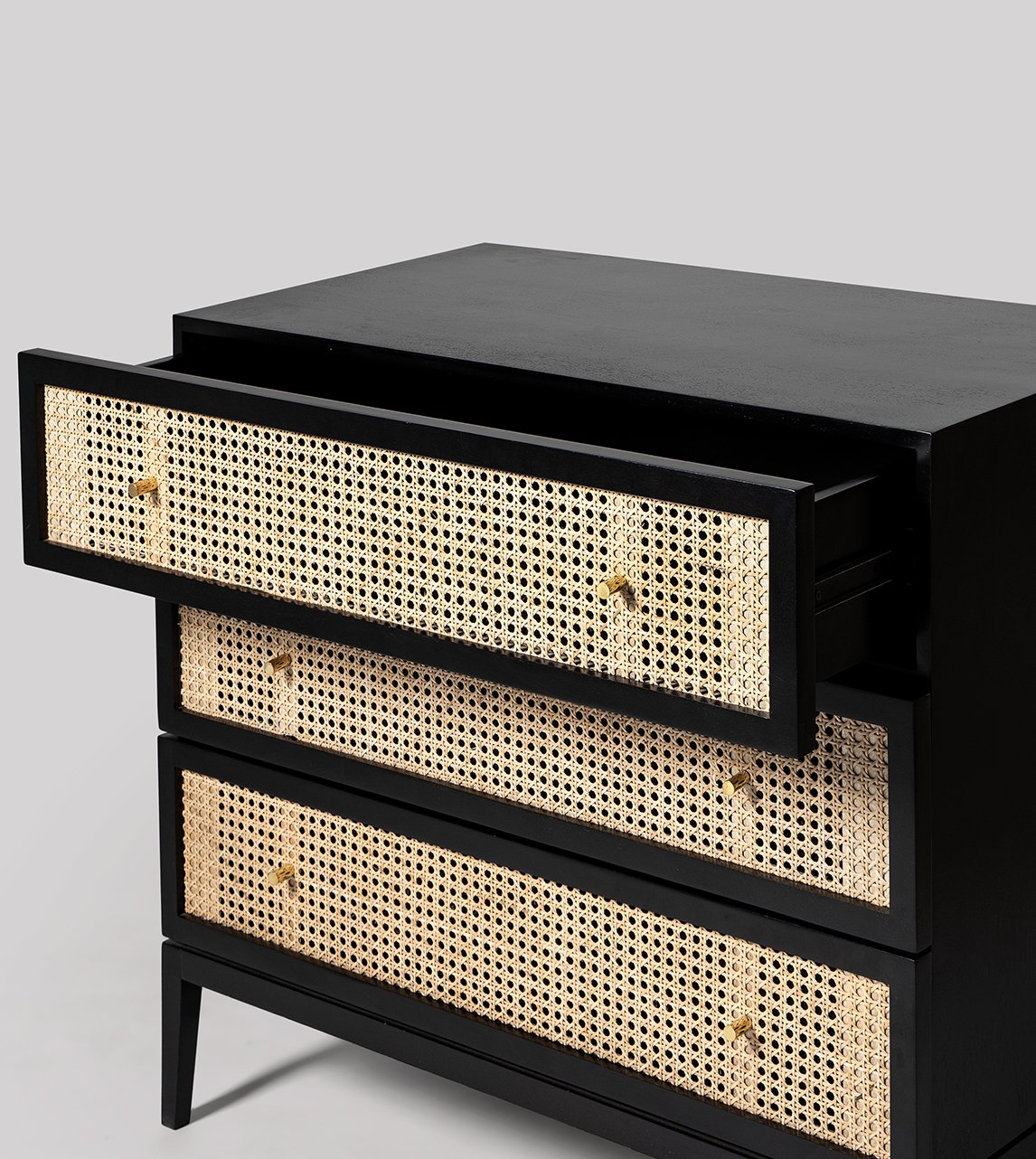 Rattan Black Solid Wood Chest of Drawers - Image 3