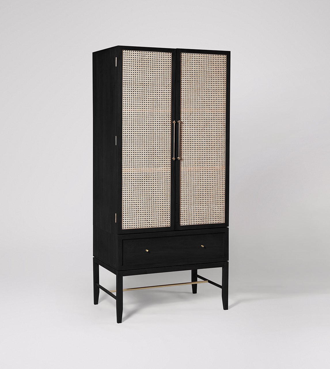 Rattan Black Double Door Solid Wood Wardrobe - Image 2