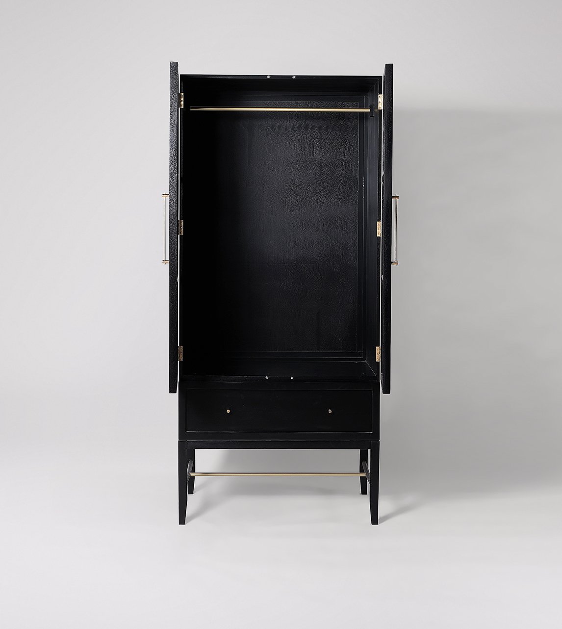 Rattan Black Double Door Solid Wood Wardrobe - Image 3