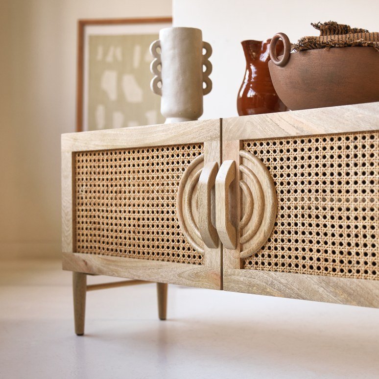 Vratta Mango Wood TV Unit With Cane - Image 5
